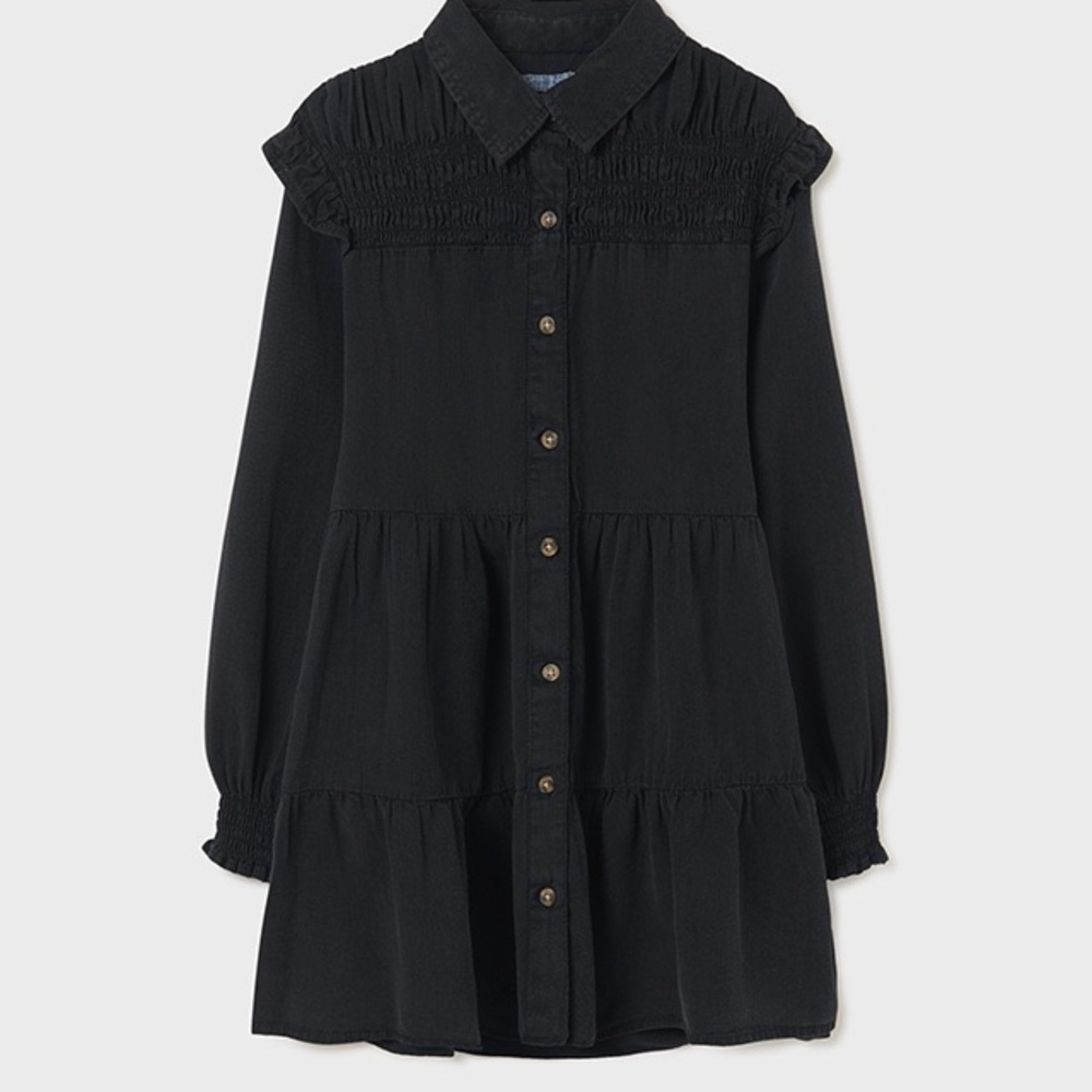 Size 8 Girls Mayoral Charcoal Button-Down Kids Dress